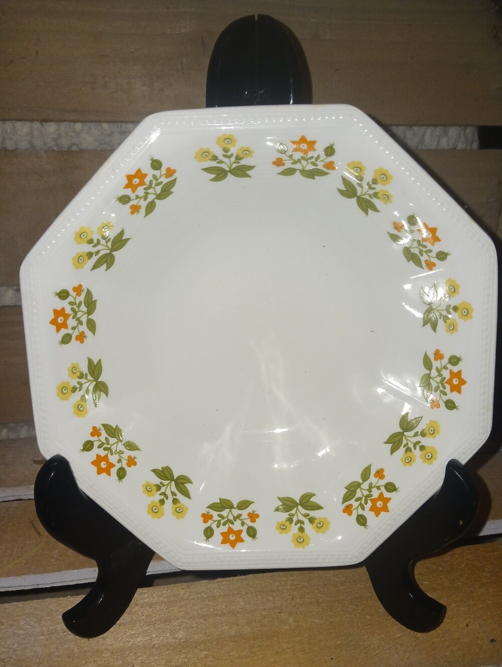 Johnson Bros. IrinHeritage White Octagonal Bowl with Yellow & Orange Floral Trim